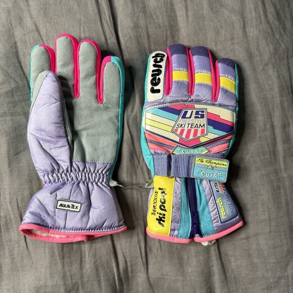 Reusch Snowboard Ski Vintage Gloves Neon 90s US Freestyle Ski Team Size 9 - Picture 1 of 8